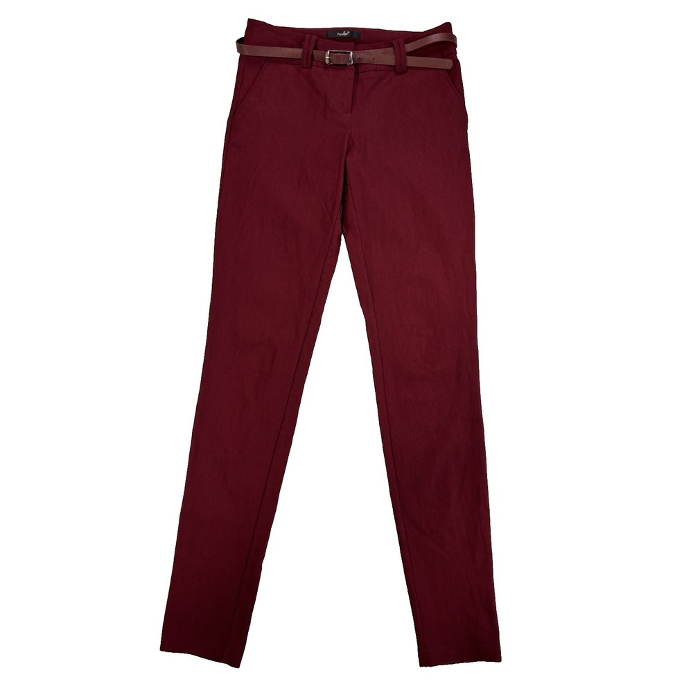 Papaya Women's Sm Burgundy Belted Sexy Colorful Business Office Dress Pants